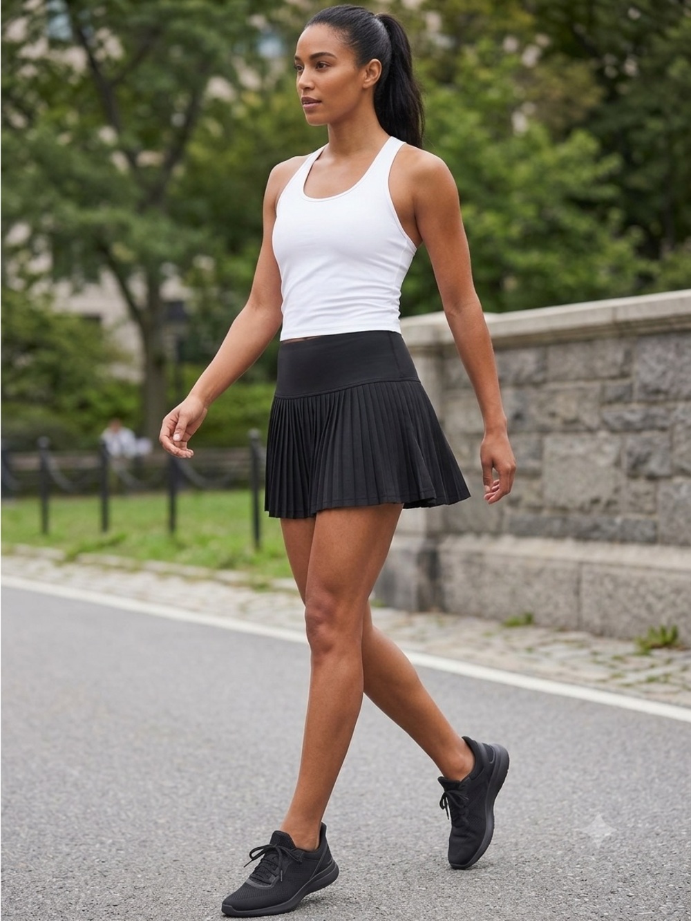 NEW Athleta A Game Mesh Skort 13.5" Black Pleated Athletic Golf Tennis, Size M